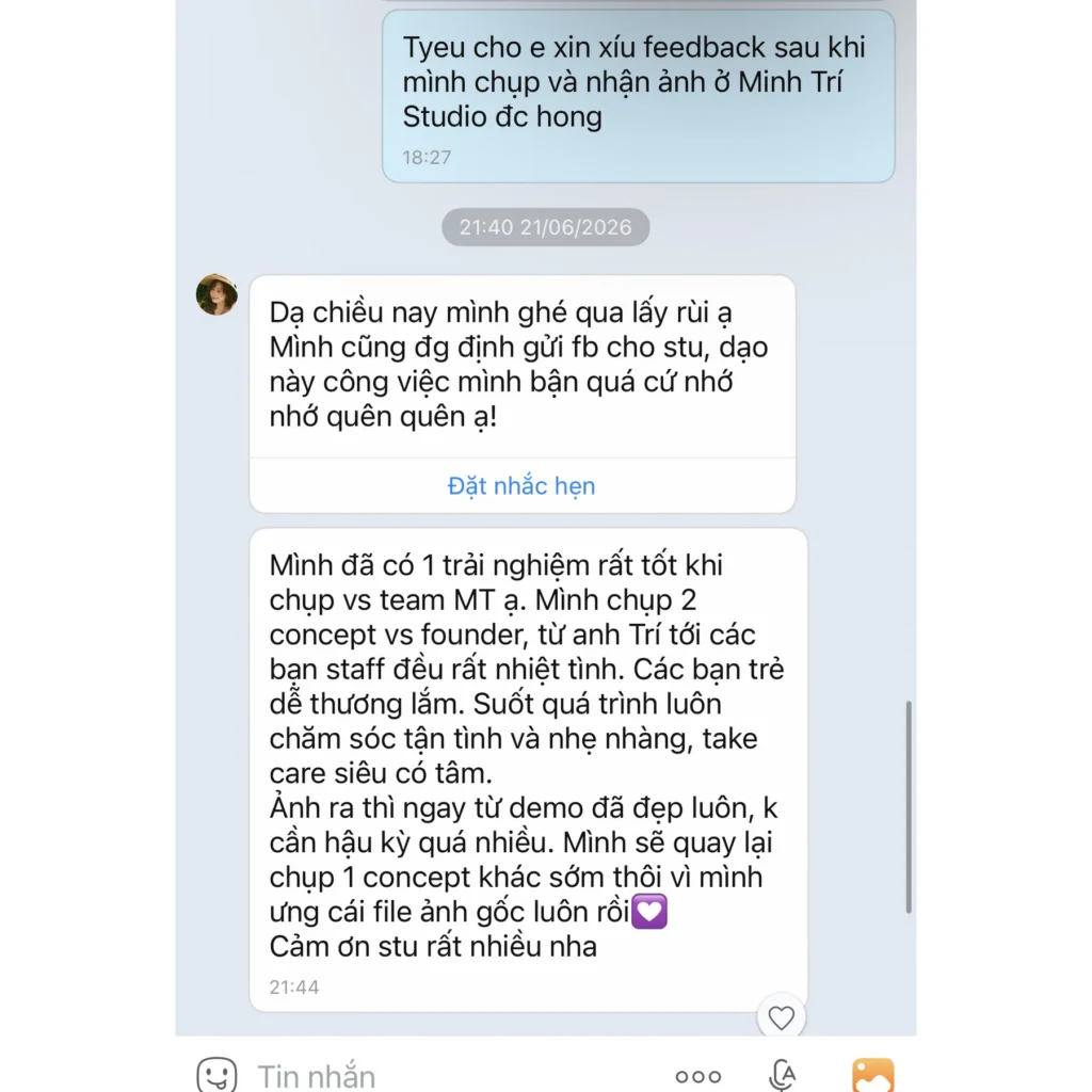 Feedback tin nhắn Minh Trí Studio - ảnh 1