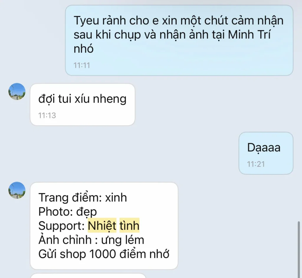 Feedback tin nhắn Minh Trí Studio - ảnh 1
