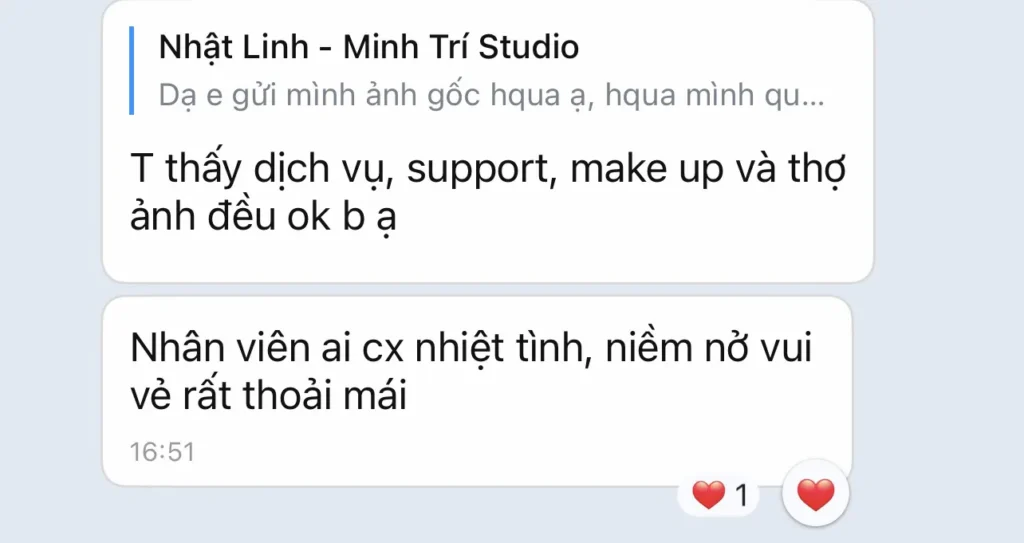 Feedback tin nhắn Minh Trí Studio - ảnh 1