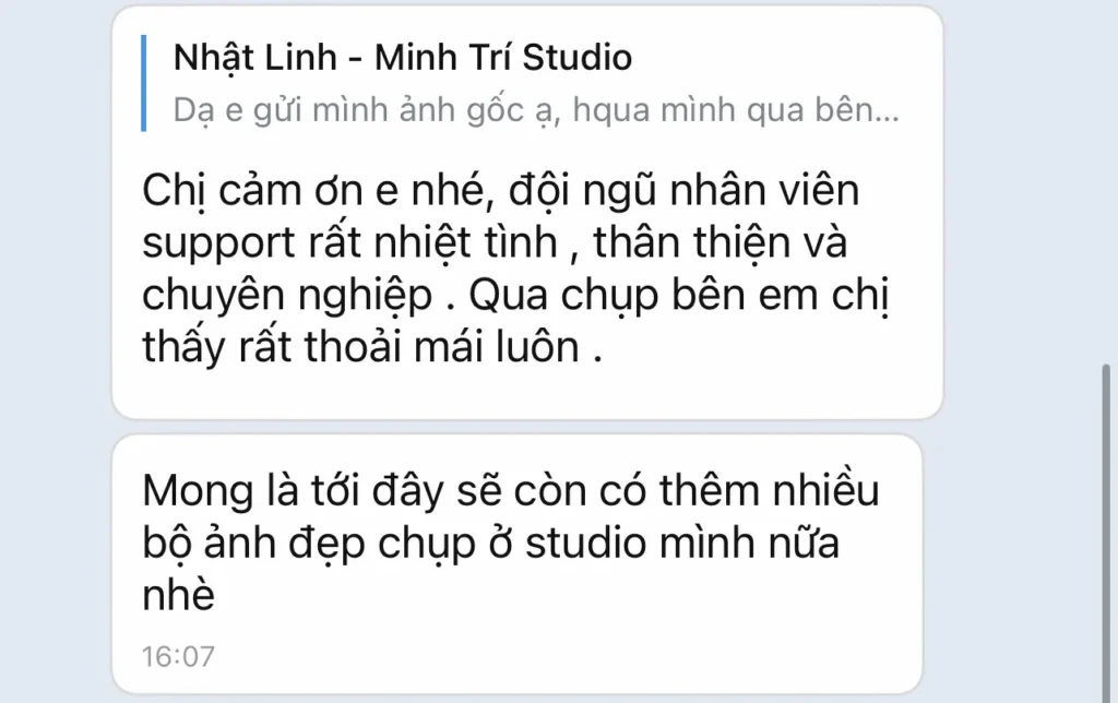 Feedback tin nhắn Minh Trí Studio - ảnh 1